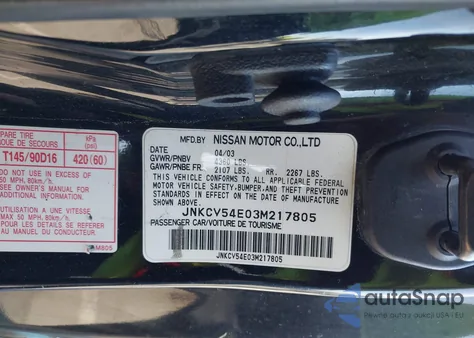 2003 Infiniti G35 Base W/Leather z USA, uszkodzony, nr VIN JNKCV54E03M217805